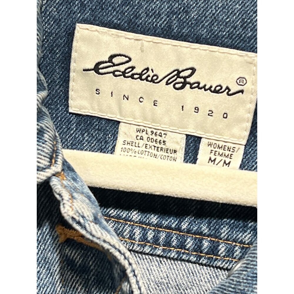 VTG‎ Eddie Bauer Jean Jacket Womens Medium Blue Denim Button Up Coat Trucker 90s